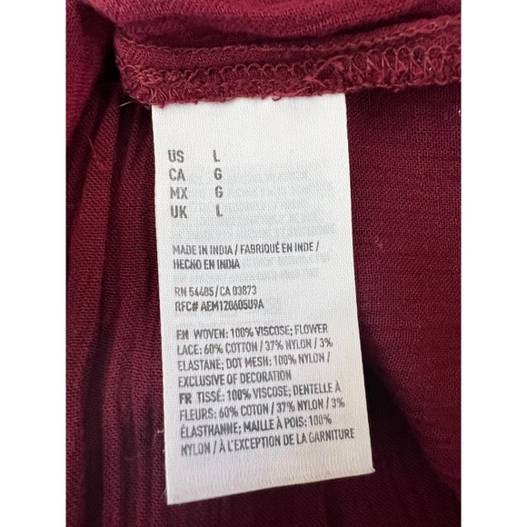 American Eagle Outfitters Burgandy Long Sleeves Tunic Lace Button Up Top Size L - Picture 8 of 10